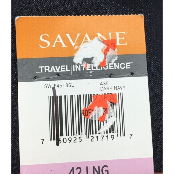 Savane Suit Jacket Men's Size 42 Long Black Blue Pinstripes Travel Intelligence - Picture 9 of 9